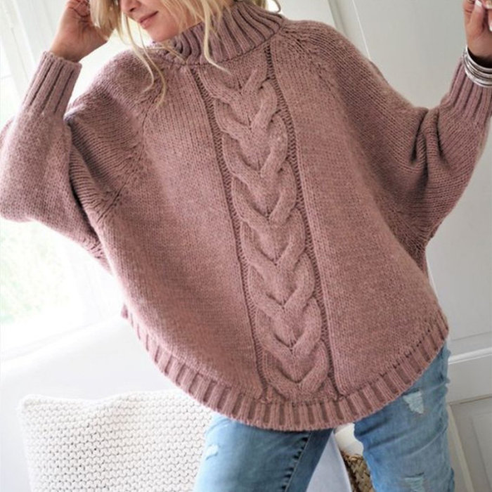 Fashion High Neck Long Sleeve Solid Color Asymmetric Fashion Sweater
