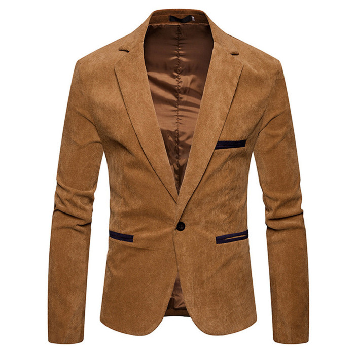 Fashion Casual Corduroy Slim Fit Long Sleeve High Quality Jacket Blazer Top Men