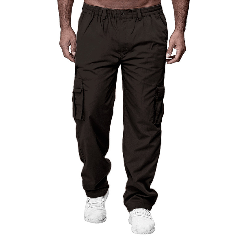 Men's Fashion Casual Solid Color Multi Pocket Loose Straight Cargo Pants