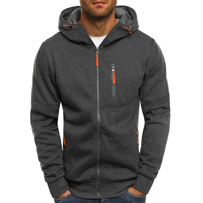 Fashion Men's Sports Fitness Casual Jacquard Loose Hooded Jacket
