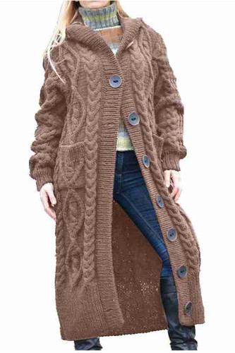 Women's Fashion Single Breasted Hooded Long Loose Cardigan Sweater