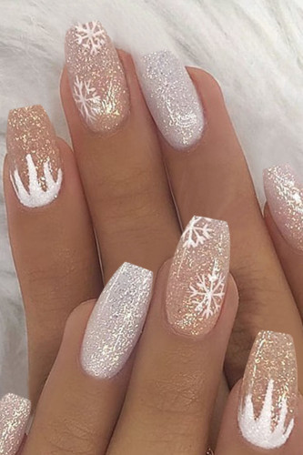 Snowflake Silver Glitter Gradient Christmas Wear Waterproof Removable Finished Nail Art