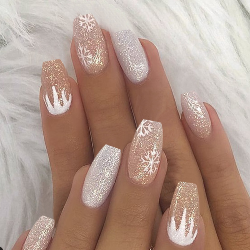 Snowflake Silver Glitter Gradient Christmas Wear Waterproof Removable Finished Nail Art