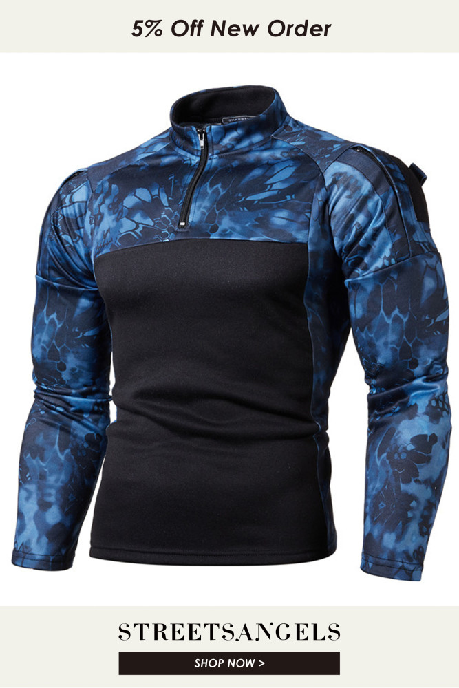 Men's Fashion Camo Jogging Long Sleeve Stand Collar Sweatshirt