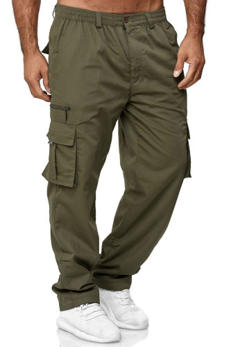 Men's Fashion Casual Solid Color Multi Pocket Loose Straight Cargo Pants
