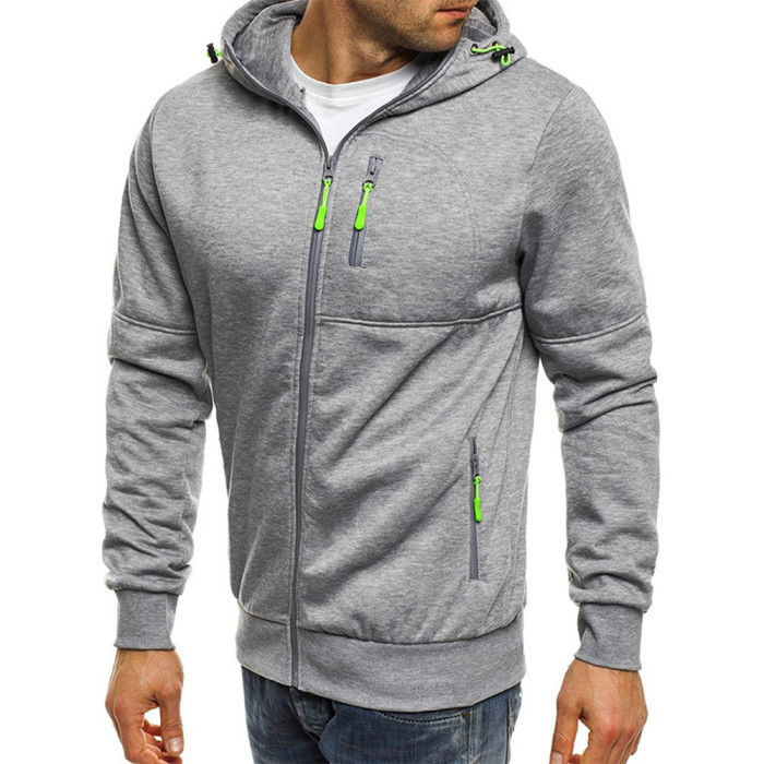 Fashion Men's Sports Fitness Casual Jacquard Loose Hooded Jacket