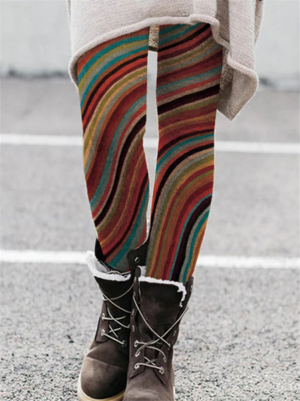 Women's Fashion Casual Print Pattern Thin Leggings  Pants