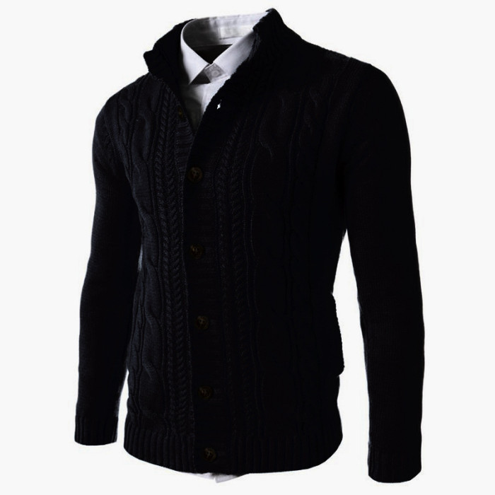 Men's Fashion Knit Cardigan Button Stand Collar Sweater Jacket Coat