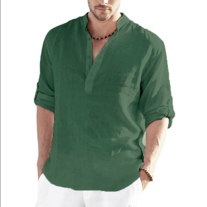 Fashion Men's Linen Long Sleeve Loose Solid Color Shirt