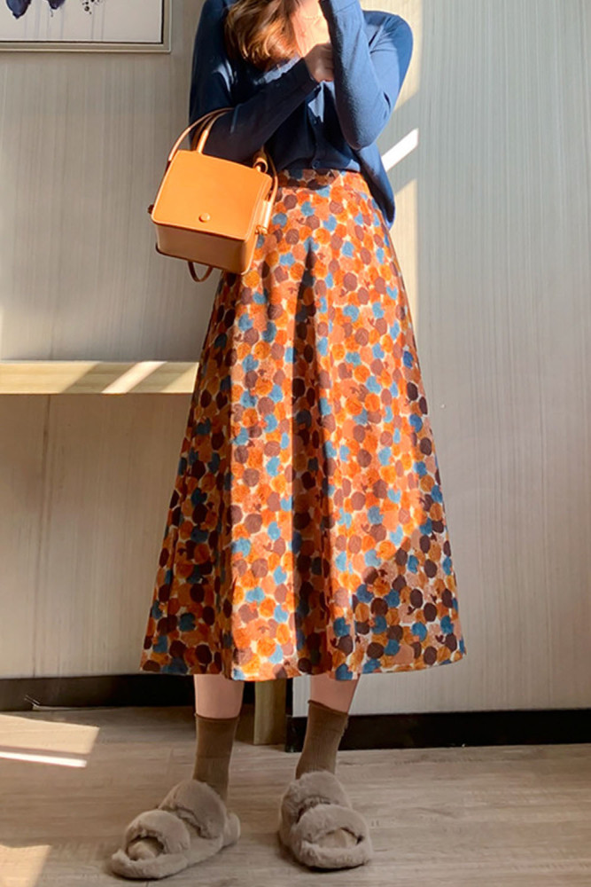 Fashion Retro Floral High Waist Temperament A-Line Skirt