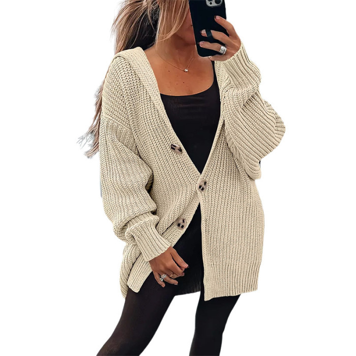 Fashion Casual Single Breasted Soft Solid Color Loose Sweater Cardigan