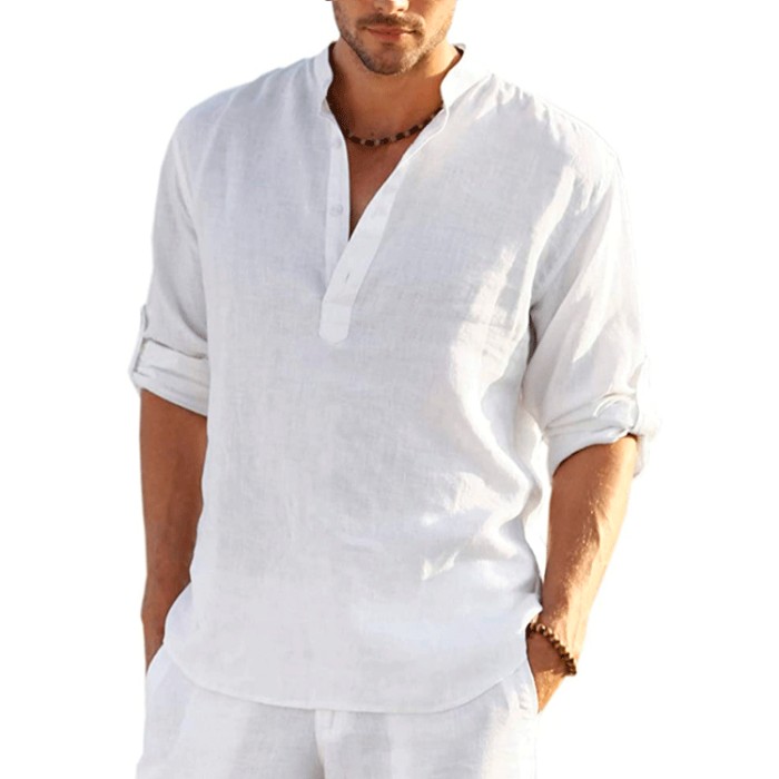 Fashion Men's Linen Long Sleeve Loose Solid Color Shirt