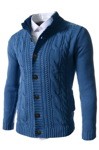 Men's Fashion Knit Cardigan Button Stand Collar Sweater Jacket Coat