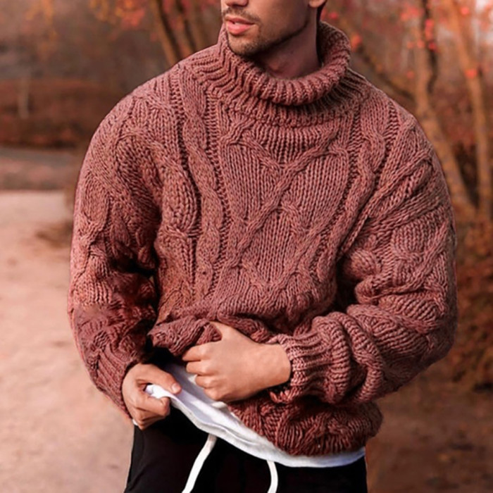 Fashion Casual Men's Turtleneck Twist Knitted Sweater