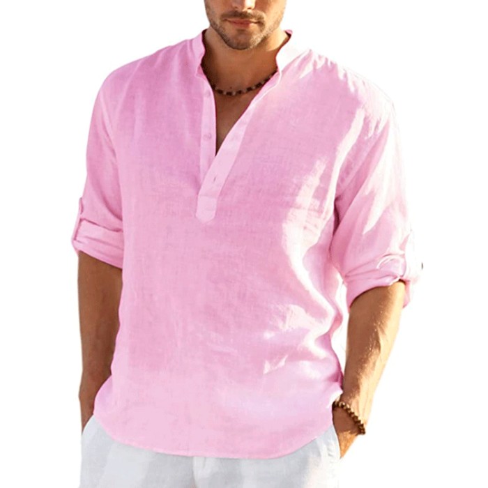 Fashion Men's Linen Long Sleeve Loose Solid Color Shirt