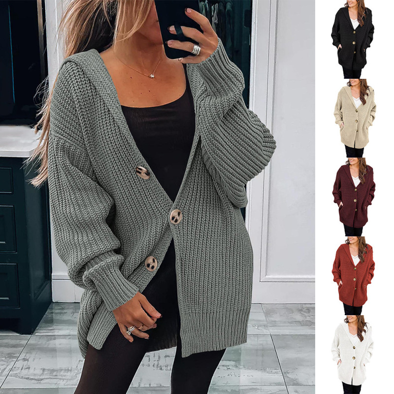 Fashion Casual Single Breasted Soft Solid Color Loose Sweater Cardigan