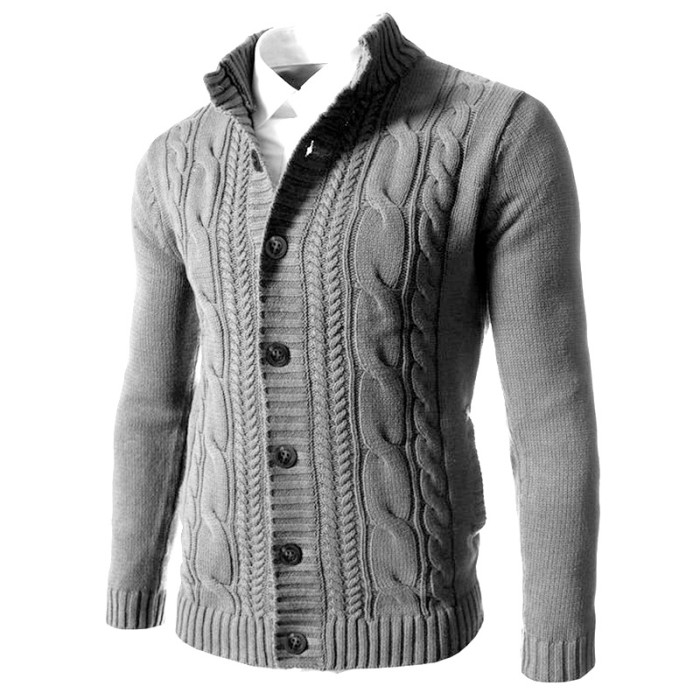 Men's Fashion Knit Cardigan Button Stand Collar Sweater Jacket Coat