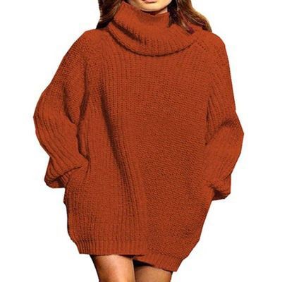 Fashion Turtleneck Solid Color Long Sleeve  Sweater Dress