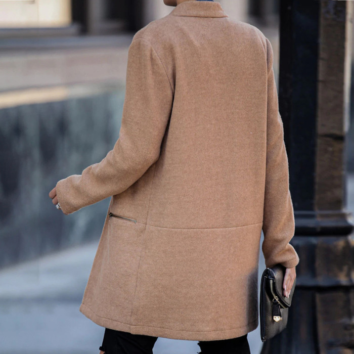 Office Fashion Solid Color Long Sleeve Elegant Lapel Coat