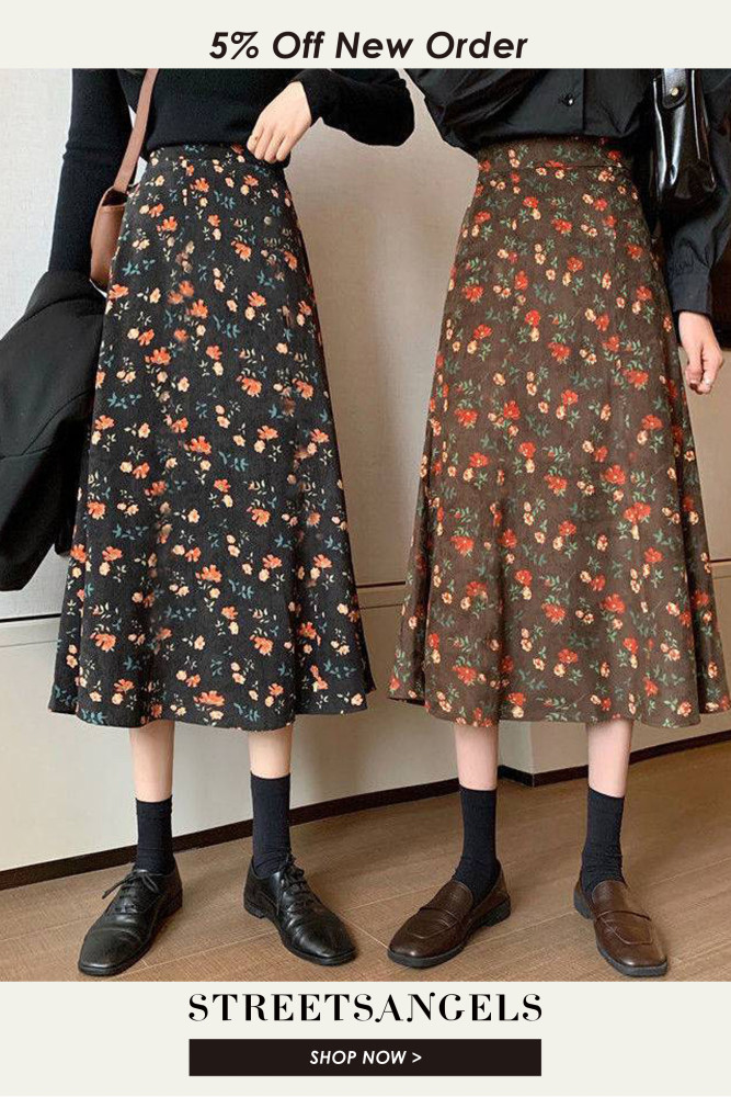 Corduroy Floral A-Line Loose Elegant Retro Fashion Elegant Skirt