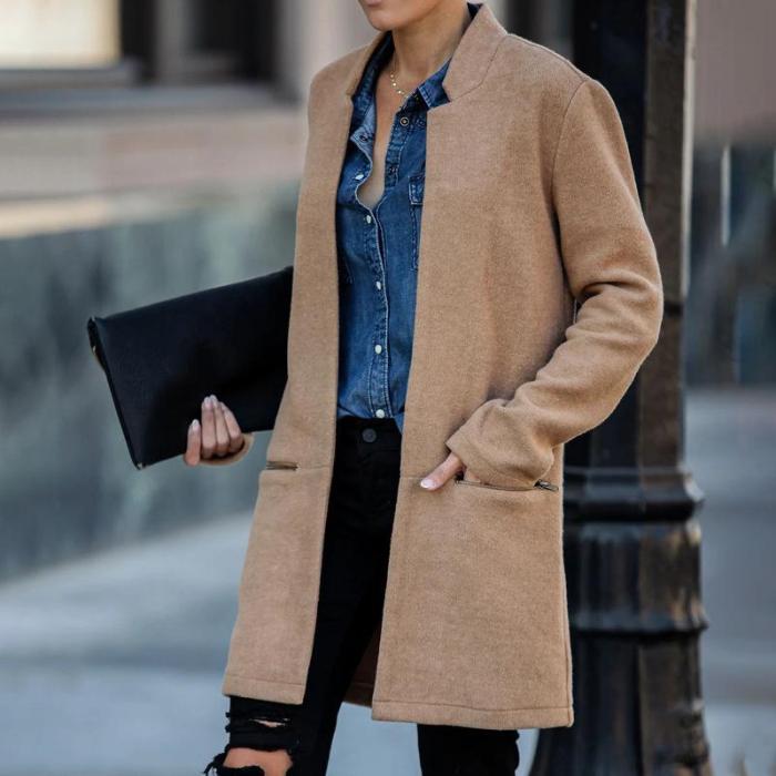 Office Fashion Solid Color Long Sleeve Elegant Lapel Coat