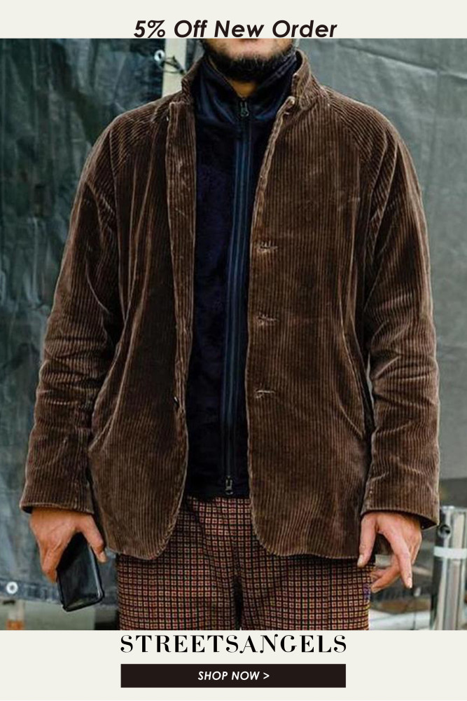 Fashion Men's Corduroy Button Solid Color Trend Jacket Coat Top