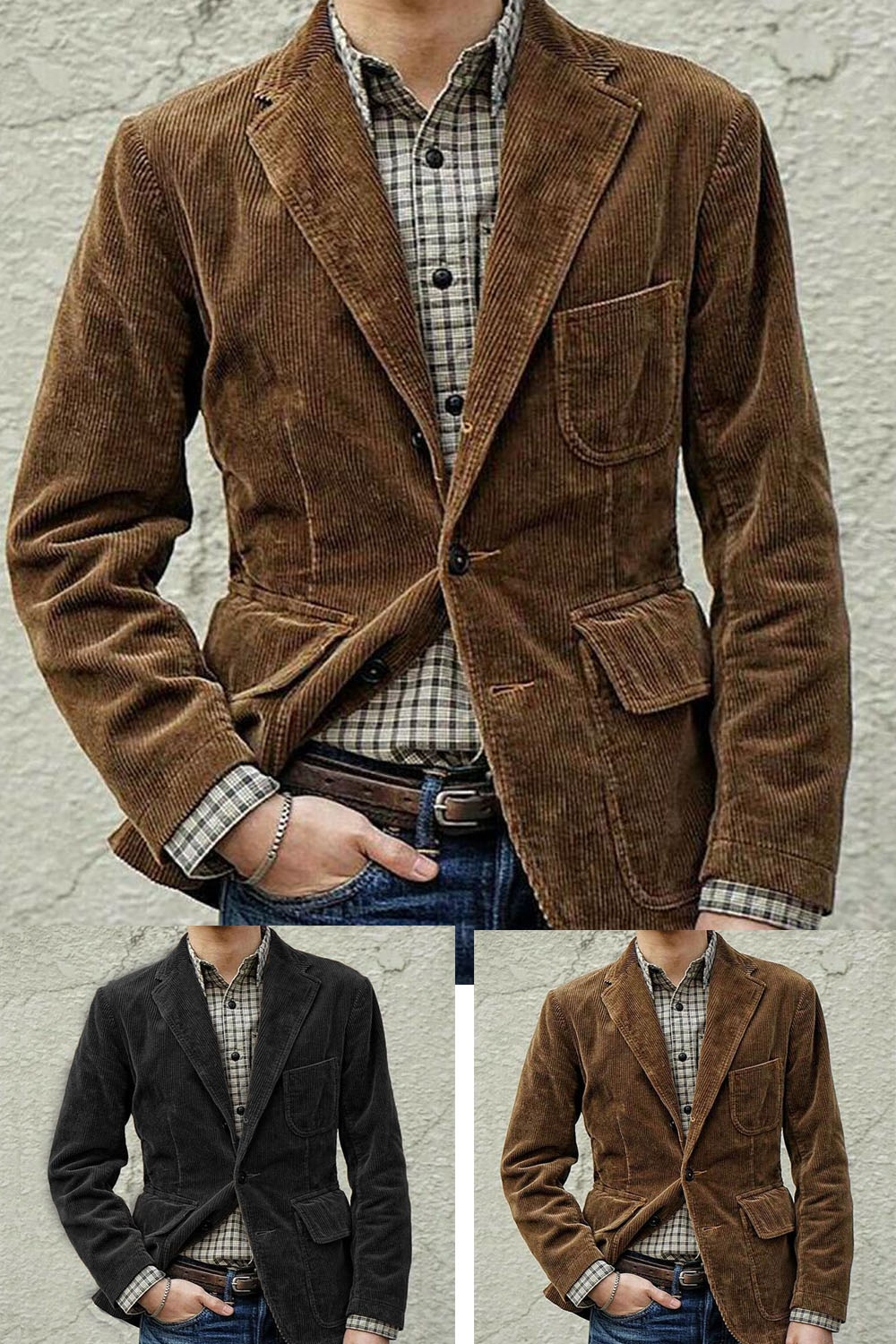 Retro Corduroy Men's Fashion Button Lapel Solid Color Casual Jacket ...