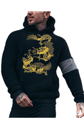 Men's Fashion Plush Print Loose Hoodie Sweatshirt