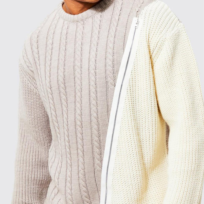 Men's Fashion Round Neck Long Sleeve Jacquard Zip Sweater