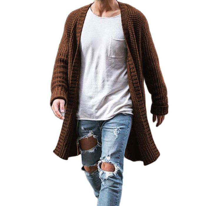 Men's Fashion Solid Color Loose Rib Bottom Knit Cardigan Sweater