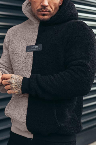 Men's Winter Fashion Colorblock Long Sleeve Thick Warm Plush Hoodie