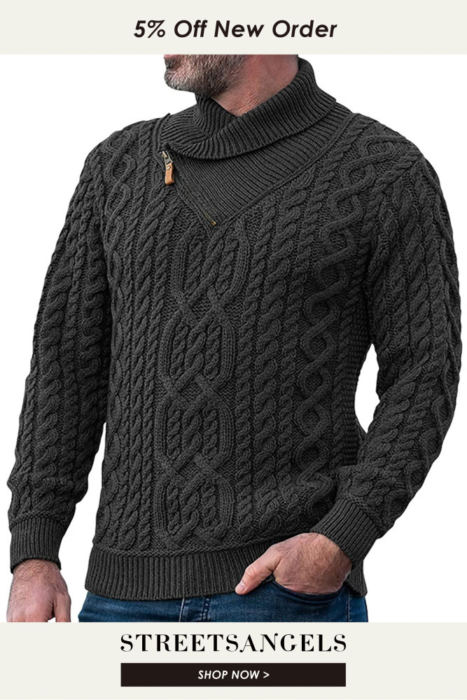 Men's Fashion Fleece Half Zip Turtleneck Warm Slim Fit Thick Sweater