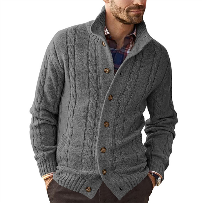 Men's Fashion Half Turtleneck Single Breasted Long Sleeve Knit Cardigan Sweater