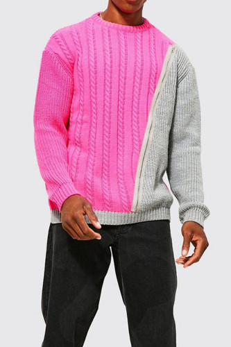 Men's Fashion Round Neck Long Sleeve Jacquard Zip Sweater