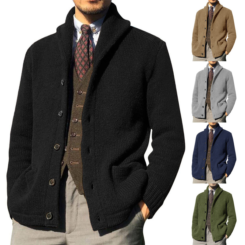 Men's Sweater Cardigan Solid Color Loose Fashion Stand Collar Jacket