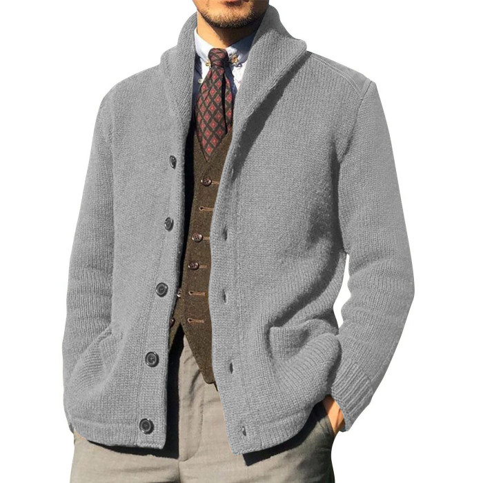 Men's Sweater Cardigan Solid Color Loose Fashion Stand Collar Jacket