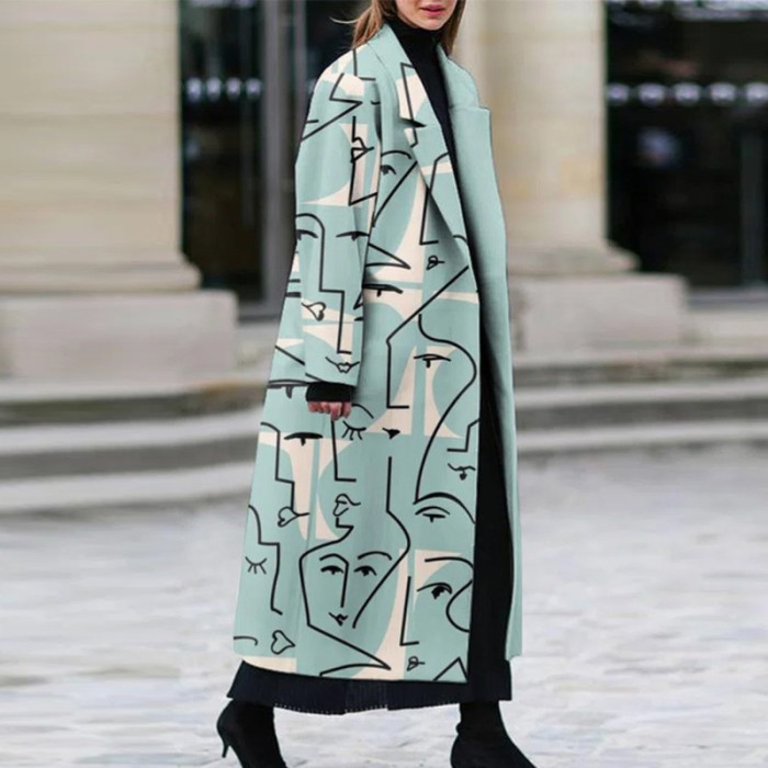 Fashion Elegance Printed Wool Coat Lapel Warm Coats