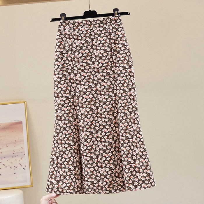 Fashion Sexy Retro Floral High Waist Fishtail A-Line Skirt