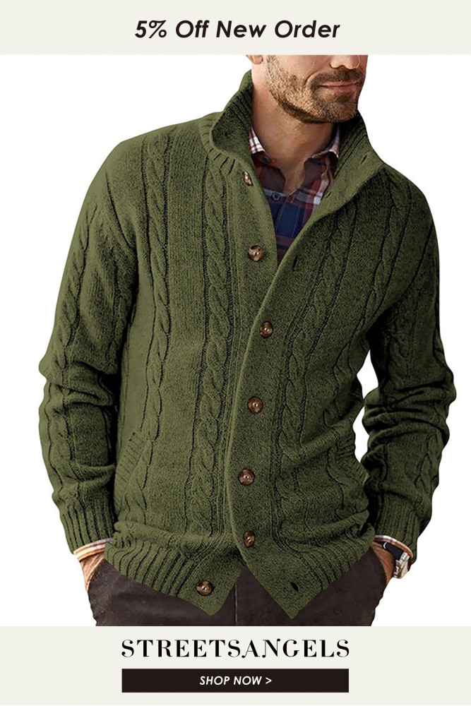 Men's Fashion Half Turtleneck Single Breasted Long Sleeve Knit Cardigan Sweater