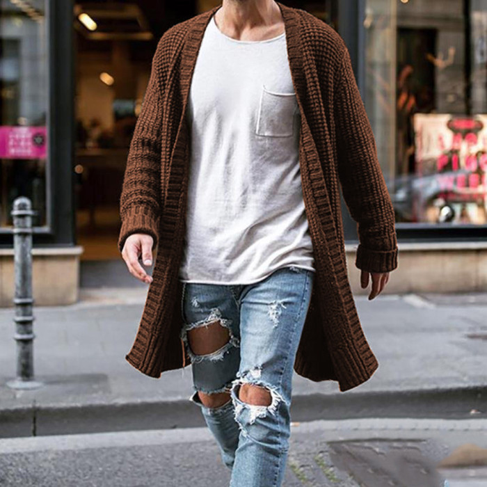 Men's Fashion Solid Color Loose Rib Bottom Knit Cardigan Sweater