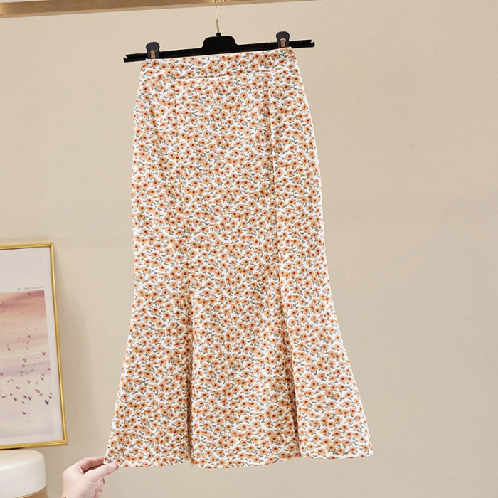 Fashion Sexy Retro Floral High Waist Fishtail A-Line Skirt