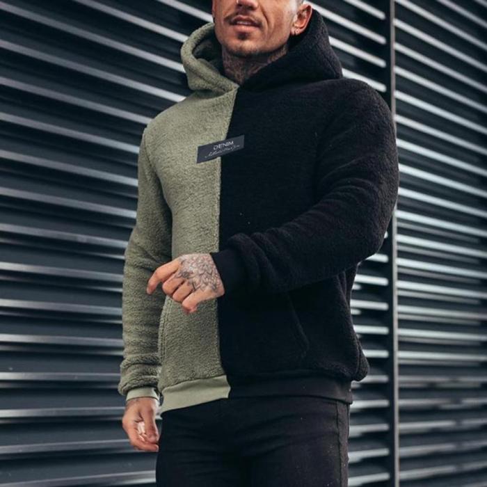 Men's Winter Fashion Colorblock Long Sleeve Thick Warm Plush Hoodie
