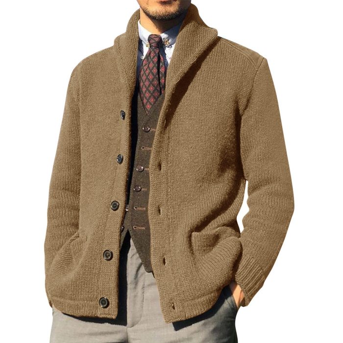 Men's Sweater Cardigan Solid Color Loose Fashion Stand Collar Jacket