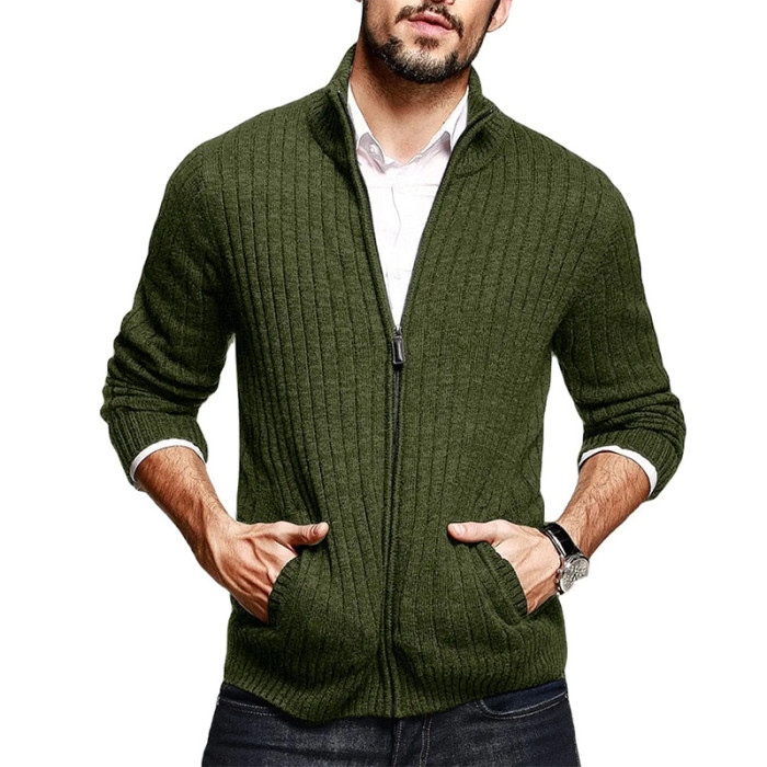 Men's Fashion Solid Color Turtleneck Slim Fit Casual Sweater Cardigan