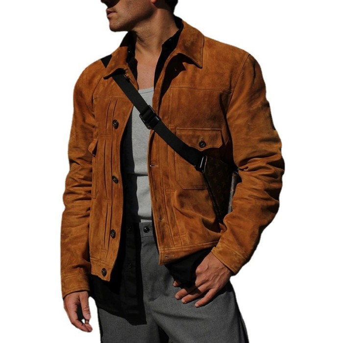 Jacket  Outerwear Solid Color Single Breasted Casual Biker Men's Top