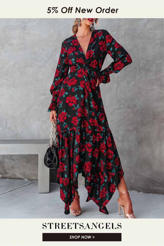 Elegant V-Neck Chiffon Floral Vintage Fitted Boho Maxi Dress