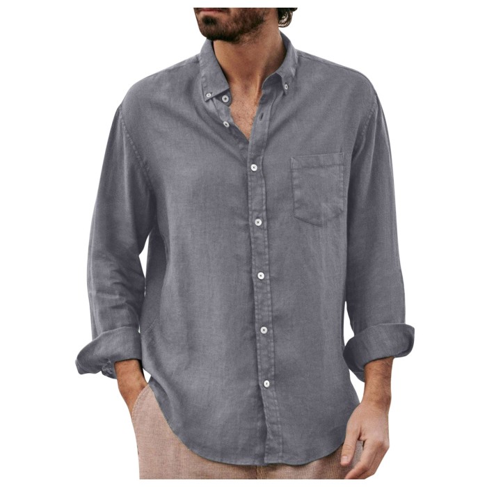 Men's Casual Solid Linen Loose Pocket Stand Collar Blouse