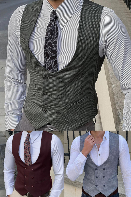 Men's Fashion Casual Solid Color Wool Trim Vest