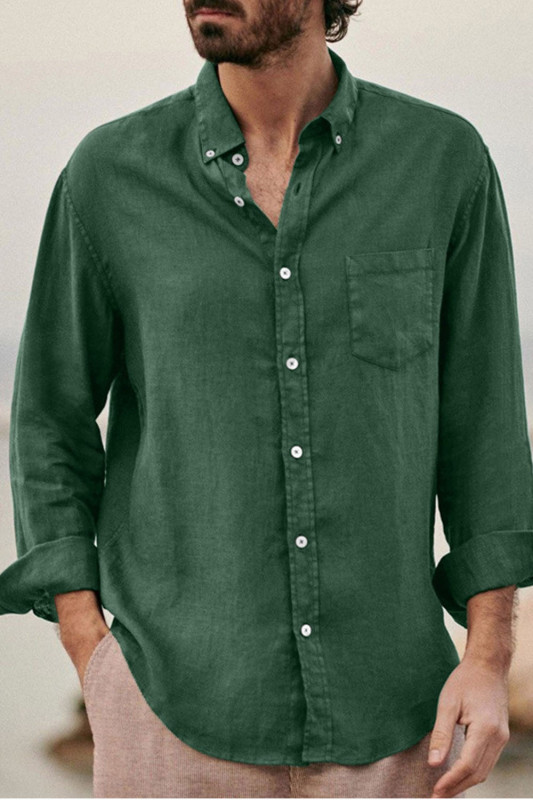 Men's Casual Solid Linen Loose Pocket Stand Collar Blouse