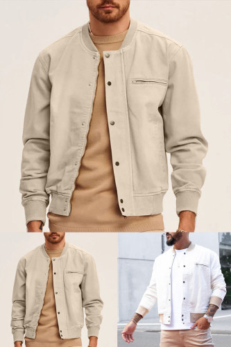 Fashion Casual Collarless Solid Color Men's Jacket Top
